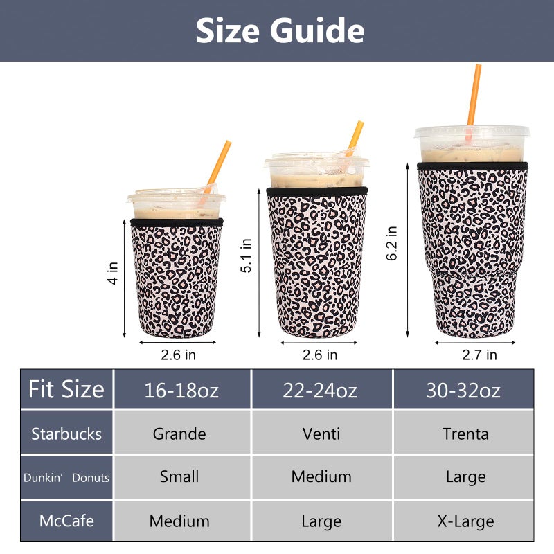 Xumbtvs 3 Pack Reusable Iced Coffee Sleeves - Xumbtvs Insulator Sleeve for Cold Beverages, Neoprene Coffee Cup Holder (Leopard print) - Image 2